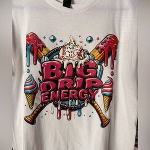 Gildan White Kids Tee with Pink & Teal 'Big Drip Energy' Graphic